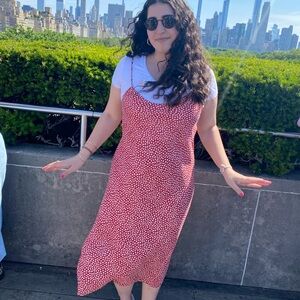 Red floral slip dress